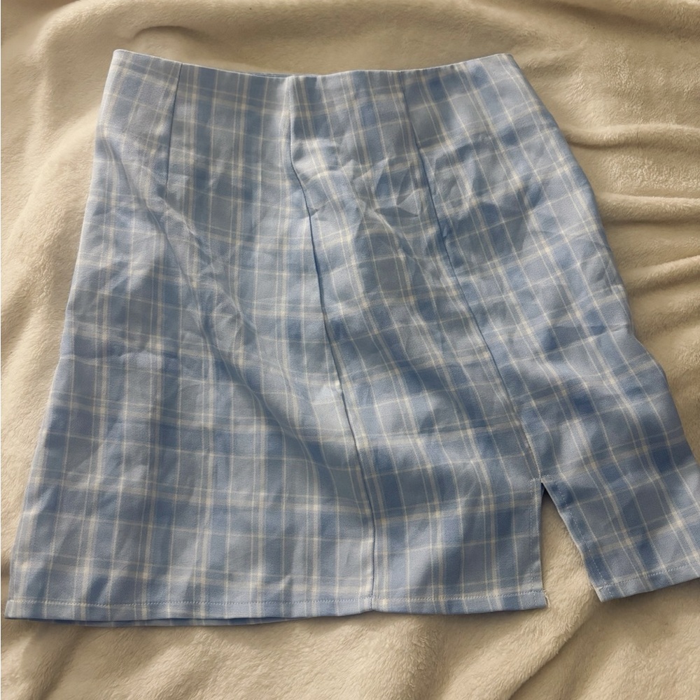 ROMWE Light Blue Plaid Pencil Skirt